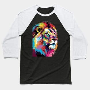 Colorful Lion Head Design Pop Art Style Baseball T-Shirt